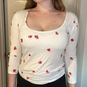 Amuse Society Long Sleeve Floral Embroidered Detail Top